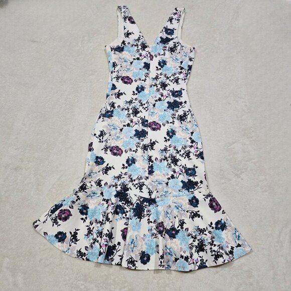 ASOS ✦ Floral Fishtail Midi Dress ✦ V-Neck Sleeveless Cream Blue Size 4 NWOT - Picture 9 of 16